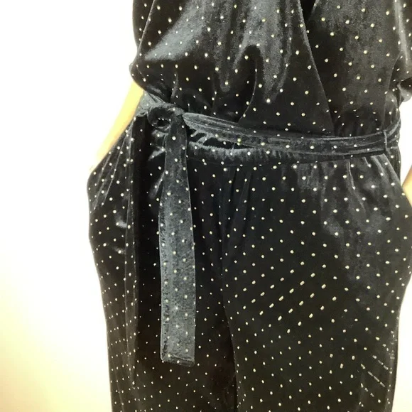 MICHAEL KORS BLACK VELVET GOLD DOTS WIDE LEG JUMPSUIT S - Picture 6 of 12